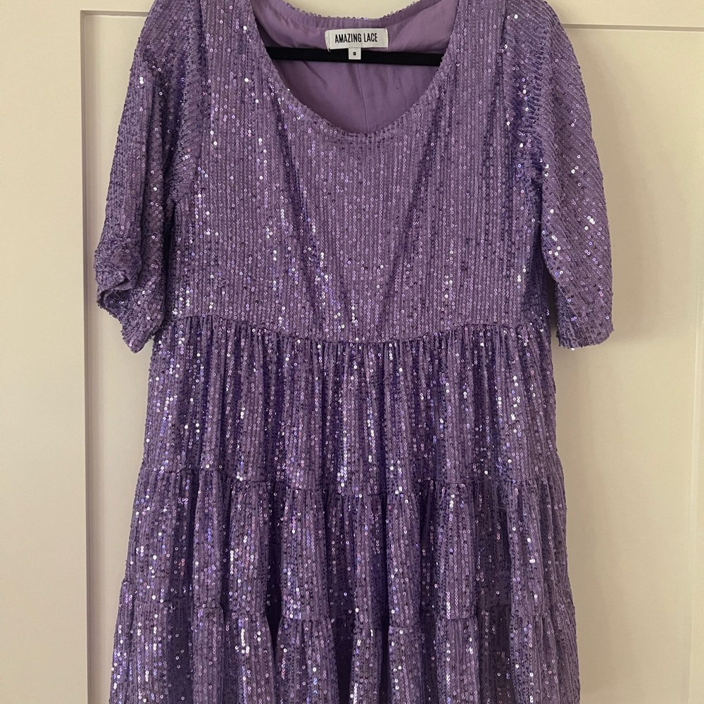 Amazing Lace (size small) purple sequin baby doll dress